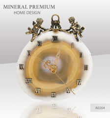 Wedding gift Сlock with bronze angels figures on a agate plate подарок на свадьбу Часы с бронзовыми ангелами на пластине из агата