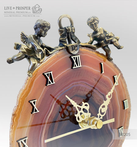 Сlock with bronze angels figures on a agate plate A0205