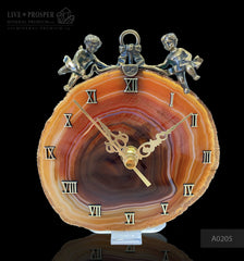 The wedding gift - Clock with a bronze cupid figures with garnet heart on agate plate Подарок на свадьбу - Часы с бронзовыми купидонами и сердцем из граната на пластине из агата  מתנה לחתונה - שעון עם מלאכי ברונזה על אגת Mineral Premium 