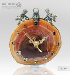 The wedding gift - Clock with a bronze cupid figures with garnet heart on agate plate Подарок на свадьбу - Часы с бронзовыми купидонами и сердцем из граната на пластине из агата  מתנה לחתונה - שעון עם מלאכי ברונזה על אגת Mineral Premium 