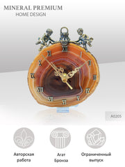 The wedding gift - Clock with a bronze cupid figures with garnet heart on agate plate Подарок на свадьбу - Часы с бронзовыми купидонами и сердцем из граната на пластине из агата מתנה לחתונה - שעון עם מלאכי ברונזה על אגת Mineral Premium