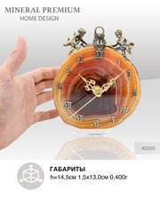 The wedding gift - Clock with a bronze cupid figures with garnet heart on agate plate Подарок на свадьбу - Часы с бронзовыми купидонами и сердцем из граната на пластине из агата מתנה לחתונה - שעון עם מלאכי ברונזה על אגת Mineral Premium
