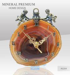 The wedding gift - Clock with a bronze cupid figures with garnet heart on agate plate Подарок на свадьбу - Часы с бронзовыми купидонами и сердцем из граната на пластине из агата מתנה לחתונה - שעון עם מלאכי ברונזה על אגת Mineral Premium