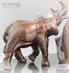 Bronze elephant Figure with Geode agate Amethyst on  Dolerite plate