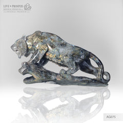 Solid labradorite Tiger carving on a wooden stand