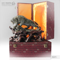 Solid labradorite Tiger carving on a wooden stand