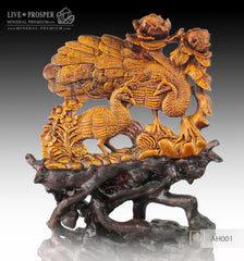 Solid Tiger's eye Carving of Loving peacocks Couple