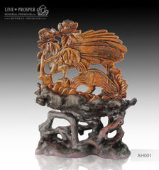 Solid Tiger's eye Carving of Loving peacocks Couple