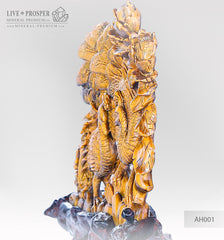 Solid Tiger's eye Carving of Loving peacocks Couple