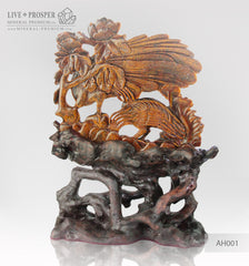 Solid Tiger's eye Carving of Loving peacocks Couple