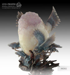 Solid Agate carving of Majestic eagles Fishing with Spread wings on Amethyst Druze