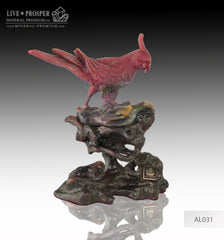 Gift Minerals Solid red jasper carving of Imperial Parrot " Corella " on a wooden stand Подарки из минералов  Императорский попугай "Корелла" из красной яшмы на деревянной подставке