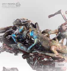Solid labradorite Lizards carving on a Wooden stand