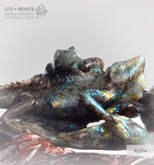 Solid labradorite Lizards carving on a Wooden stand