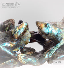 Solid labradorite Lizards carving on a Wooden stand