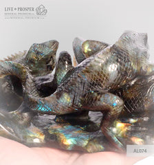 Solid labradorite Lizards carving on a Wooden stand