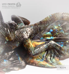 Solid labradorite Lizards carving on a Wooden stand