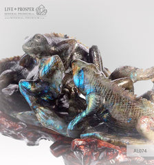 Solid labradorite Lizards carving on a Wooden stand