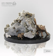 Bronze figures of Cat and Mouse with Pyrite on Dolerite plate