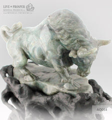 Solid Labradorite carving of Bull - Business Protector on a Wooden stand