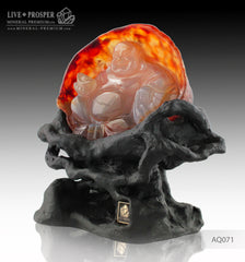 Solid Agate carving of Buddha - Hotey figure on a Wooden stand