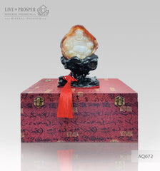 Solid Agate carving of Buddha - Hotey figure on a Wooden stand AQ072