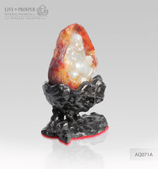 Solid Agate carving of Buddha - Hotey figure on a Wooden stand AQ072