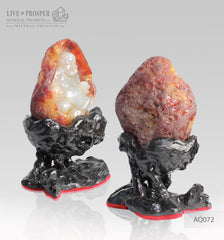 Solid Agate carving of Buddha - Hotey figure on a Wooden stand AQ072