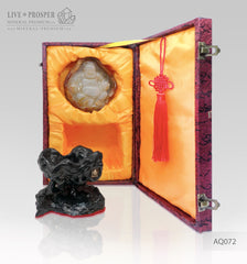 Solid Agate carving of Buddha - Hotey figure on a Wooden stand AQ072