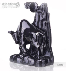 Solid obsidian carving of bull on guard -lunar calendar 2