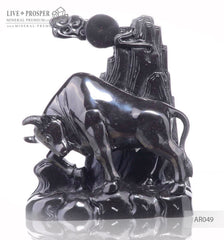 Solid obsidian carving of bull on guard -lunar calendar 2