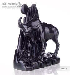 Solid obsidian carving of bull on guard - lunar calendar