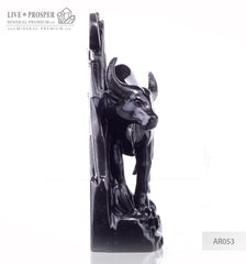 Solid obsidian carving of bull on guard - lunar calendar