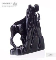 Solid obsidian carving of bull on guard - lunar calendar