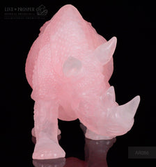 Solid Rose Quartz carvings of Rhinoceros on guard 