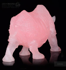 Solid Rose Quartz carvings of Rhinoceros on guard 