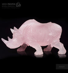 Solid Rose Quartz carvings of Rhinoceros on guard 2
