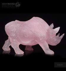 Solid Rose Quartz carvings of Rhinoceros on guard 2