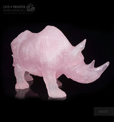 Solid Rose Quartz carvings of Rhinoceros on guard 2