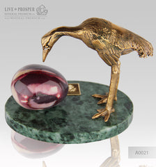 Bronze Heron  Figure with Mookaite egg on a Marble plate