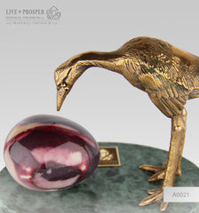 Bronze Heron  Figure with Mookaite egg on a Marble plate