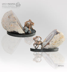 Bronze figure of "Capra" mountain  Goat with geode Agate druz on a Dolerite plate