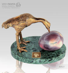Bronze Heron  Figure with Mookaite egg on a Marble plate