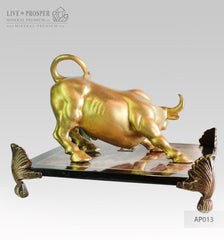 Bronze Figure of Bull with Demantoid inserts on Jasper plate