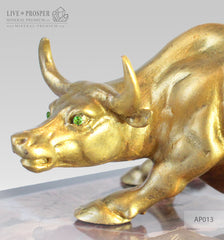 Bronze Figure of Bull with Demantoid inserts on Jasper plate