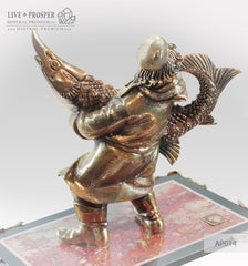 Bronze figure of Merchant with Sturgeon with Dermatoid inserts on Jasper plate