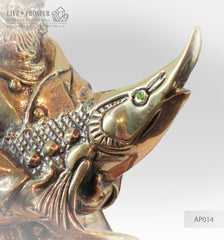 Bronze figure of Merchant with Sturgeon with Dermatoid inserts on Jasper plate