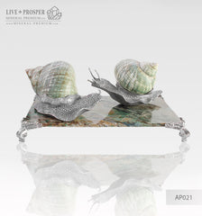 Home décor Two Snails from the Seashell with a tin lining on a marble base - salt and pepper shakers  Декор для дома Две Улитки из Морской раковины c накладкой из олова на подставке из мрамора  – солонка и перечница
