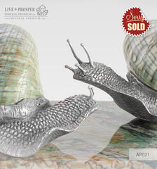 Home décor Two Snails from the Seashell on a azurmalachite base  salt and pepper shakers