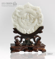 Marble Amulet on a wooden support - Celestial Dragons Мраморный Амулет на подставке из дерева – Небесные драконы 